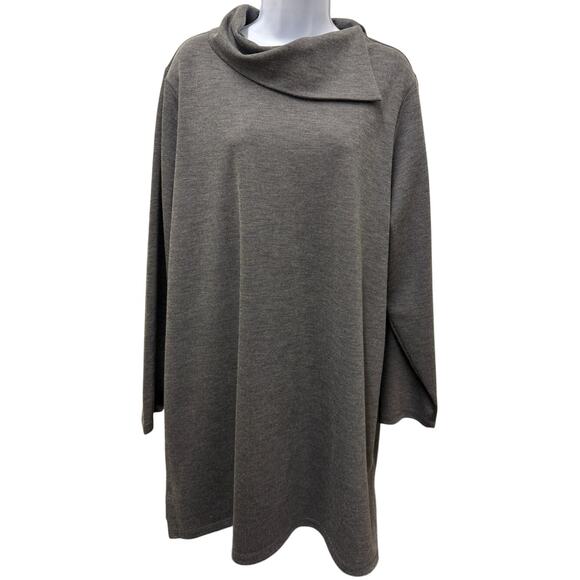 NWT CJ Banks Womens 2X 20/22W Midi Gray Cowl neck Dress stretch Plus Long Sleeve - Picture 1 of 7